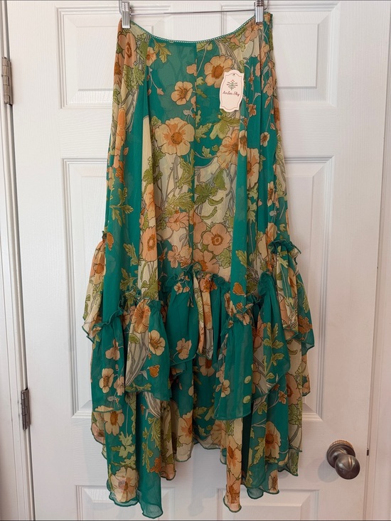 Dresses & Skirts - Floral Teal Chiffon Tiered Skirt